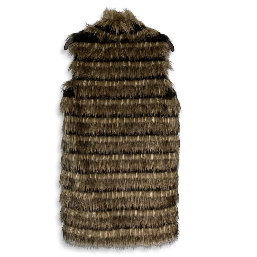 Donna Salyers Fab Furs Boho Chic Vest Womens S Black Tan Faux Fox Lined Pockets - Picture 5 of 11